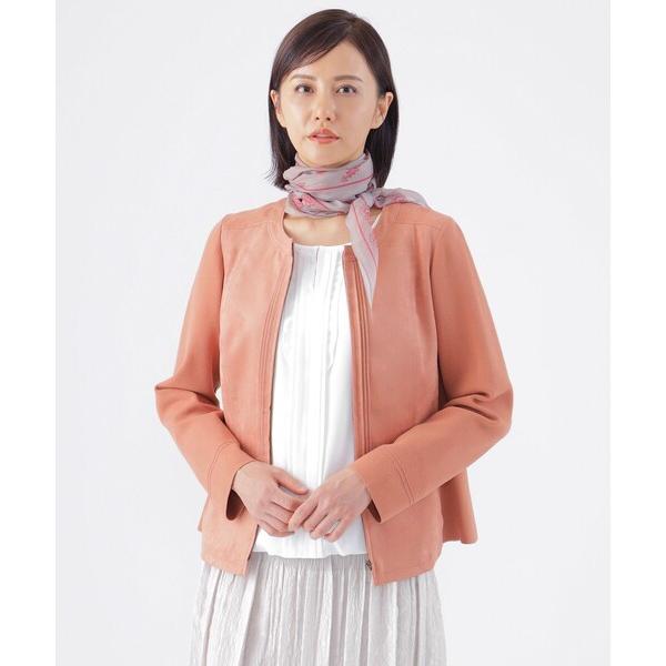 ジャケット ノーカラージャケット 「ウォッシャブル」ストレッチスエードニットコンビジャケット レディ...