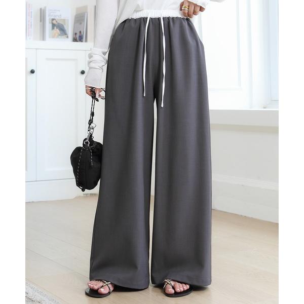 ワイドパンツ パンツ ダブルウエストワイドパンツ レディース
