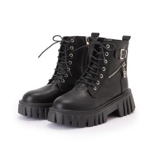 ブーツ 「Zipper」 厚底レースアップショートブーツ レディース