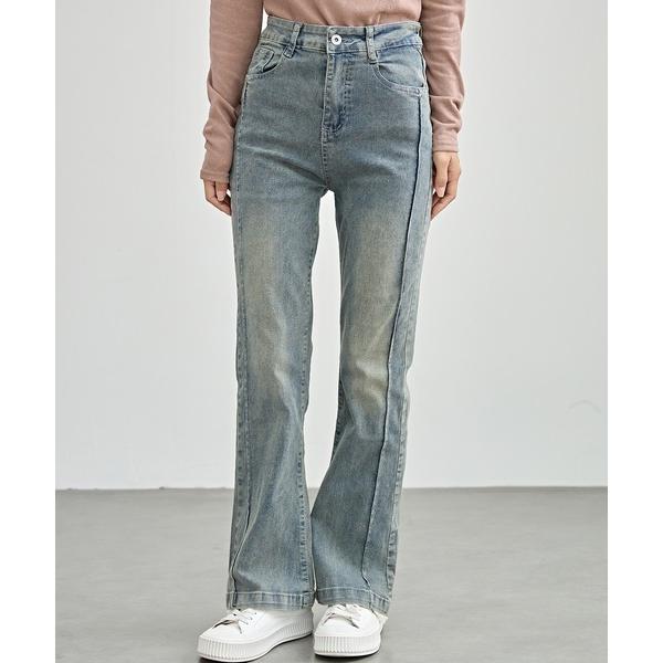 ジーンズ デニム デニムパンツ サイドライン ハイウエスト フレア デニム パンツ レディース