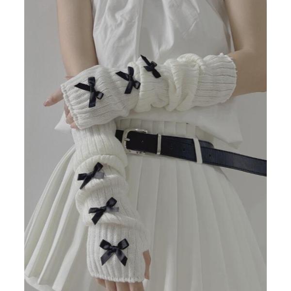 アームカバー 「urge select」リブニット サイドリボン アームカバー/アームウォーマー レ...