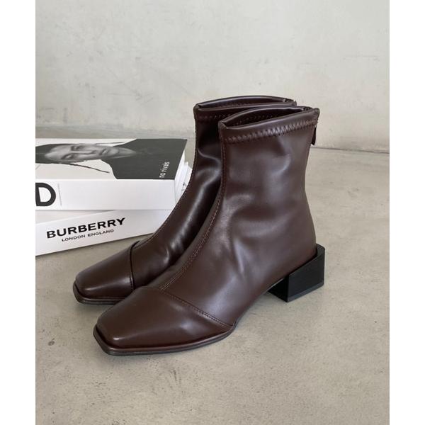 ブーツ PUスクエアトゥショートブーツ レディース