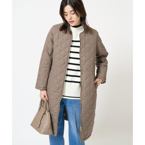 ブルゾン アウター ウエストドロストノーカラーキルトコート レディース