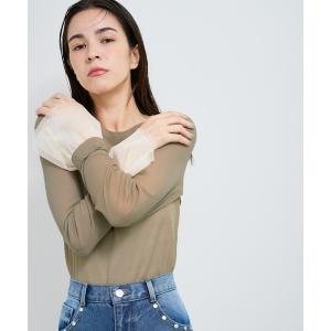 tシャツ 袖チュールカットソー レディース