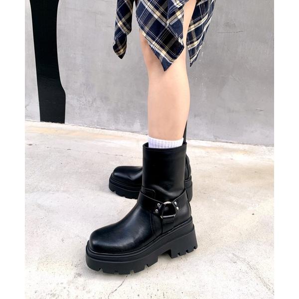 ブーツ 「R＆E」バイカーショートブーツ レディース