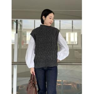 ニット セーター パフスリーブブラウスケーブルニットベストSET レディース