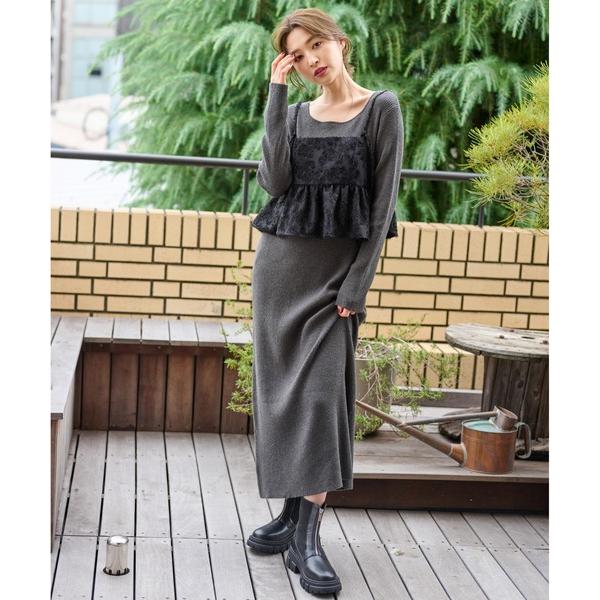 ワンピース フェザーキャミセットニットワンピース 242419