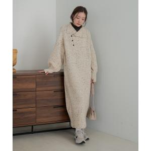 ワンピース 「低身長向けサイズあり」ネップストレートラインニットワンピース