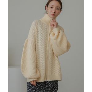 カーディガン Ｗジップもちもちケーブルニットカーディガン レディース