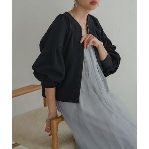 カーディガン ワッフル袖ギャザーカーディガン レディース