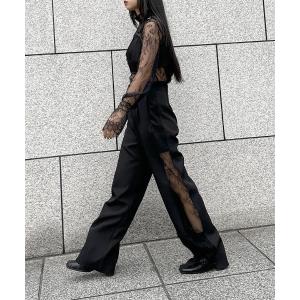 スラックス パンツ 「LVEU.」サイドレースデザインスラックス / パンツ ボトムス スラックス レース シアー シースルー モード系 ブラック レ