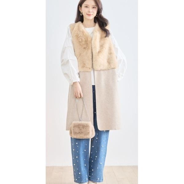 ベスト ジレ ファーアクセントロングベスト レディース メンズ