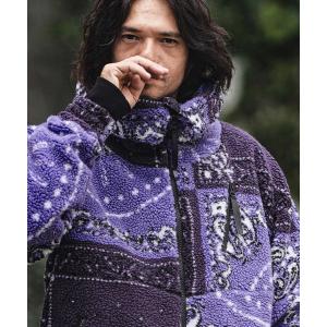 美品カシミア100% ペイズリー柄起毛ジャケット（15AR）赤×黒　大きいサイズ メンズ パッチポケットフリース ZSHBK82 - AIGLE（エーグル）公式