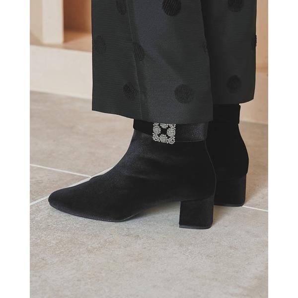 ブーツ 5cmヒール ビジューベルト ブーツ レディース