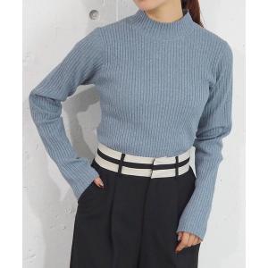 ニット セーター リブハイネックニットプルオーバー レディース