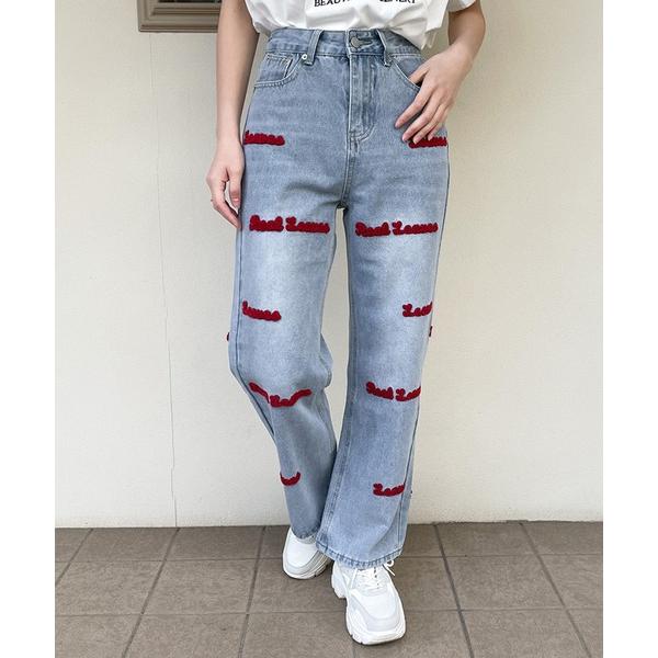 ジーンズ デニム デニムパンツ 「ロゴサガラ刺繍×ストレート」レディース デニムパンツ ワイド ハイ...