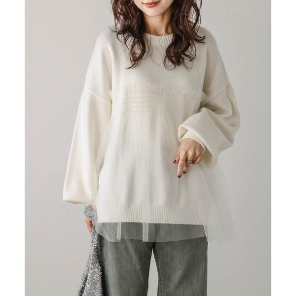 tシャツ チュールドッキングニットトップス レディース