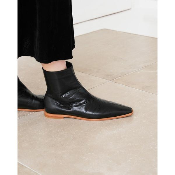 ブーツ フラット カウレザー プレーンブーツ レディース