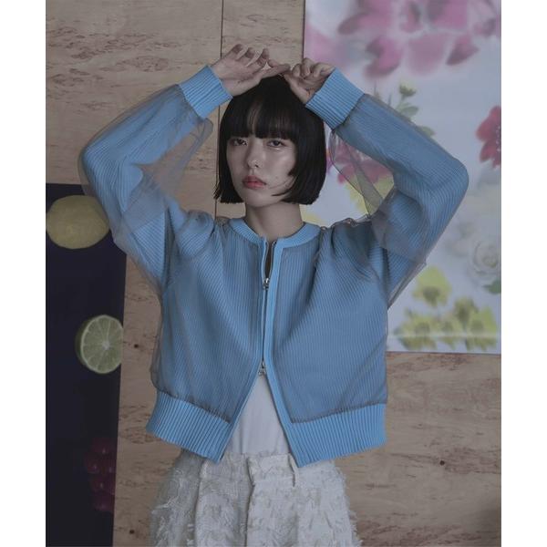 カーディガン チュールドッキングダブルジップカーディガン レディース