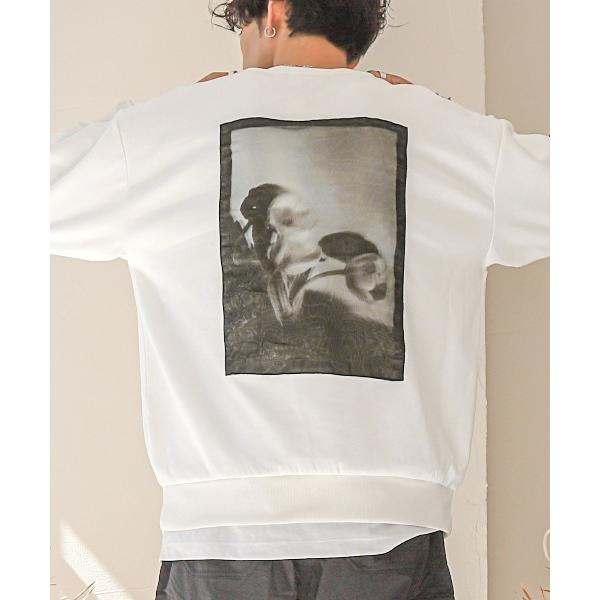 トレーナー スウェット フラワーグラフィックオーガンジー貼り付けプリントトレーナー メンズ レディー...