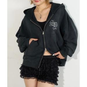 パーカー 「SLOPPY」RHINESTONE ZIP HOODIE レディース