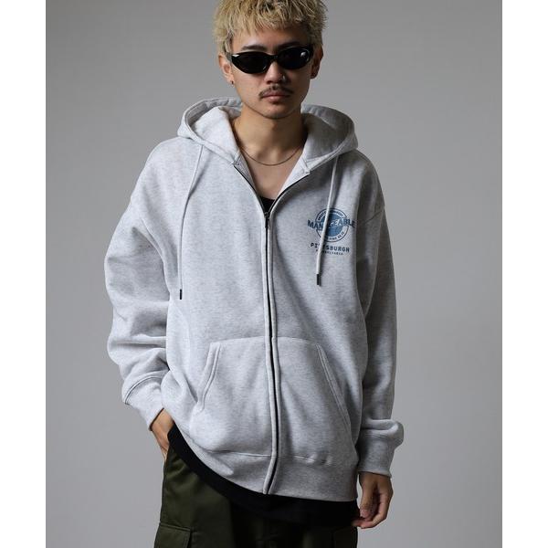 パーカー サガラ刺繍サークルロゴ裏起毛ZIPパーカー メンズ レディース