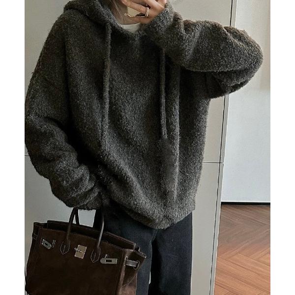 ニット セーター ざっくりパイルニットパーカー レディース