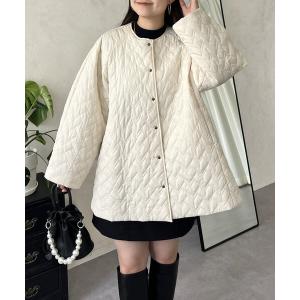 ジャケット ブルゾン ハートキルトノーカラーラグランブルゾン レディース