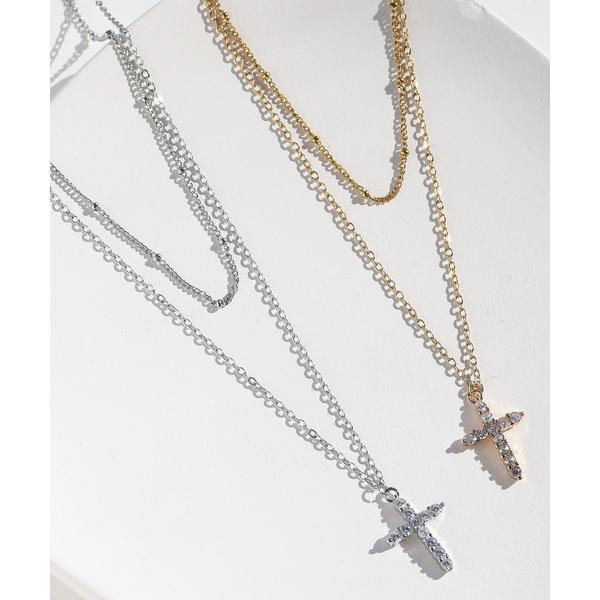 ネックレス 金属アレルギー対応 2連クロスチェーンネックレス レディース