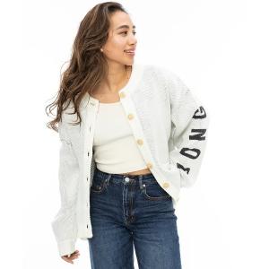 カーディガン BILLABONG レディース LOGO JACQUARD SWEATE/ビラボンビッグロゴ袖プリントニットカーディガン レディース