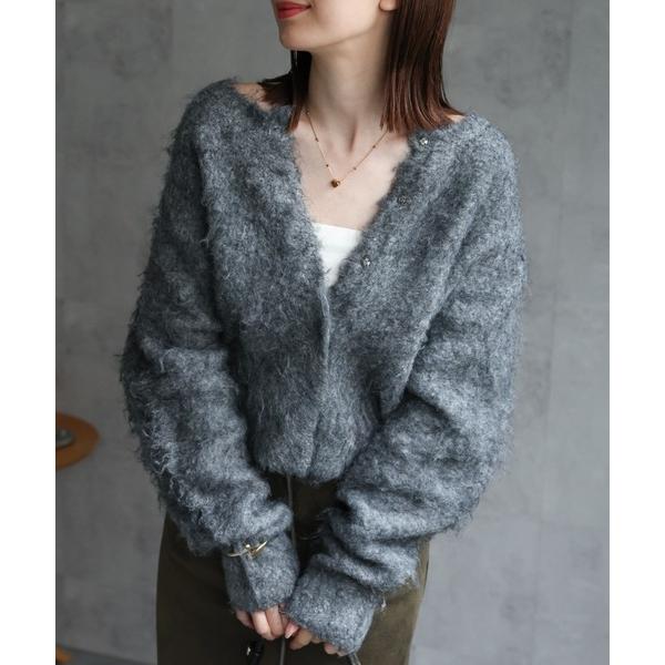 カーディガン 「ふわふわ」ミックスシャギー ショート丈カーディガン/カーデ/秋冬 レディース