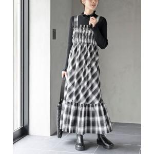 ジャンパースカート 起毛チェックキャミワンピース