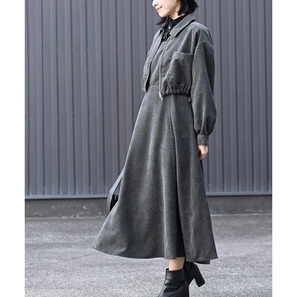 セットアップ シャツブルゾン×キャミワンピース太コールセットアップ レディース