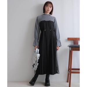 ワンピース ニットドッキングプリーツワンピース