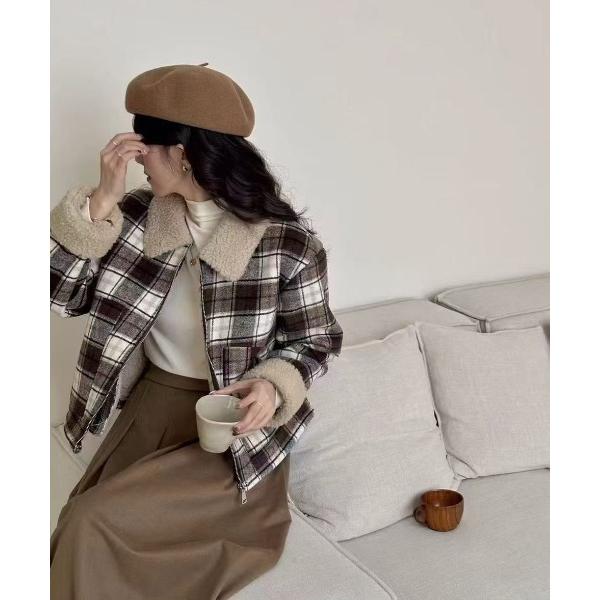 ブルゾン アウター インナーボアチェックブルゾン レディース