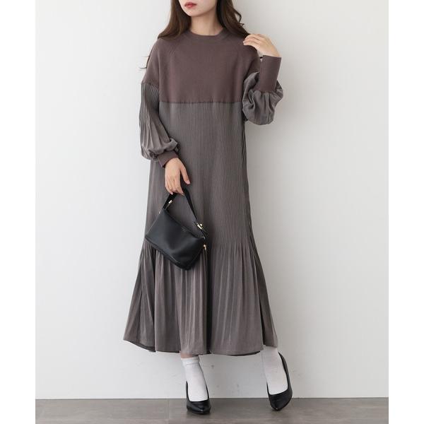 ワンピース A.N.L プリーツ切替ニットワンピース