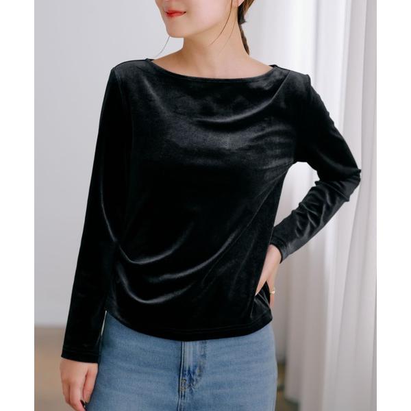 tシャツ アシメタックベロアトップス「低身長・小柄女性」 レディース