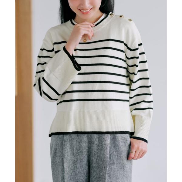 ニット セーター パネルボーダーゆるニット「低身長・小柄女性」 レディース