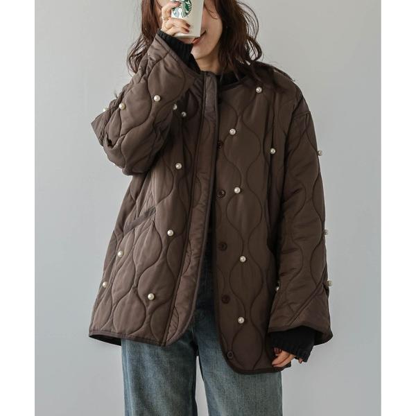 ジャケット ノーカラージャケット パール キルティングジャケット レディース
