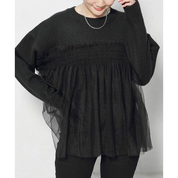 ニット セーター ビスチェをレイヤードしたようなデザイン。チュールドッキングプルオーバー レディース
