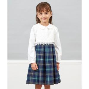 ジャンパースカート チェック＆身頃レースジャンパースカート(110〜130) キッズ 子供服 女の子