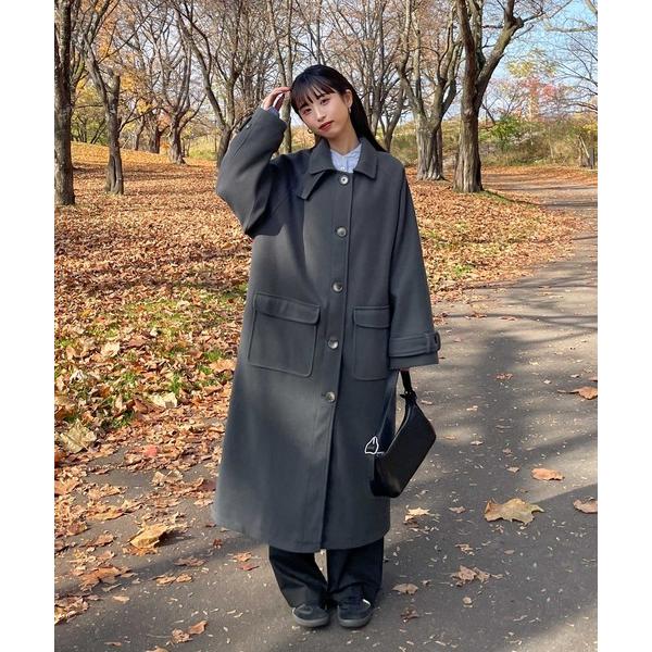 ステンカラーコート コート ラグランフラップポケットオーバーコート レディース