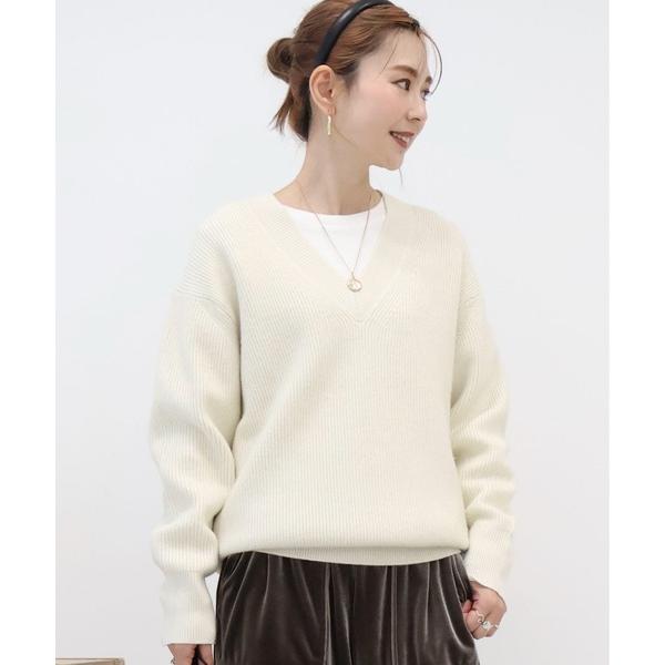 ニット セーター ラメ入リVネック片畦ニットプルオーバー レディース