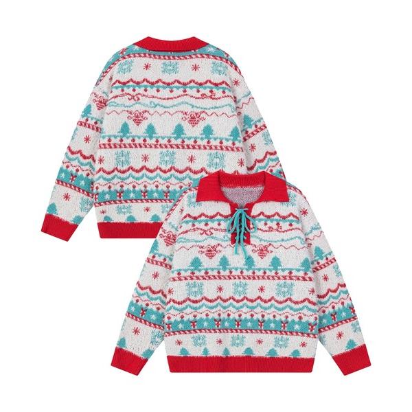 セーター ニット HOOK -select-　編み上げポロ襟クリスマスニット (AW) メンズ レデ...