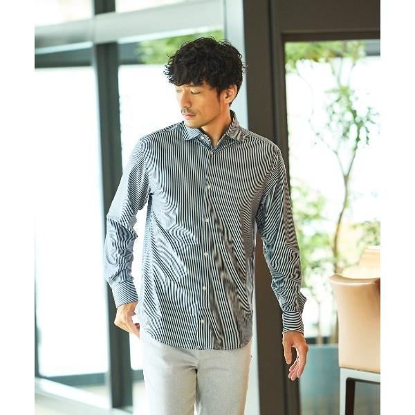 シャツ 「ON/OFF兼用」トリコット ストライプ 長袖シャツ メンズ レディース