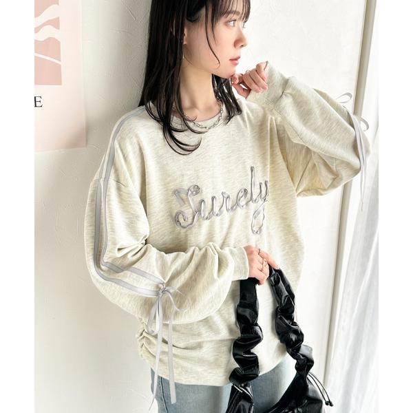 トレーナー スウェット 「mily bilet」気分上がるサテンリボンロゴが可愛い。サイドシャーリン...