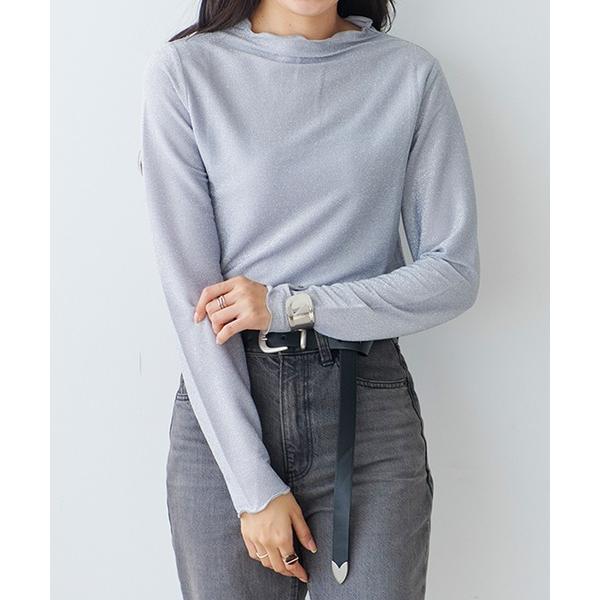 tシャツ プチハイネック　ラメカットソー レディース