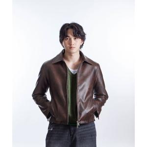 ブルゾン アウター 「White Line」 ミニマル レザー ジャケット / 短丈 ジャケット メンズ レディース