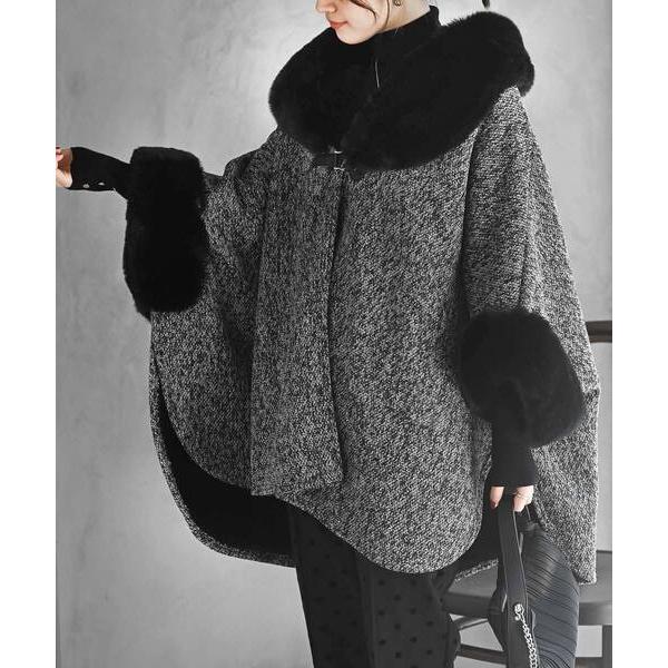 ポンチョ フェイクファーポンチョコート レディース