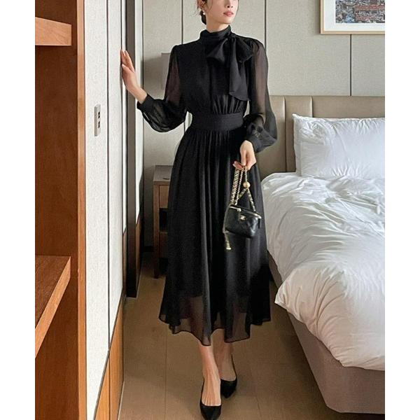 ドレス ハイネックリボンタイドレス